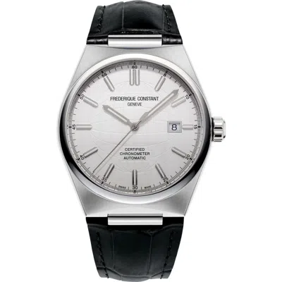 Frederique Constant Leather Strap Automatic Watch, 41mm In Silver
