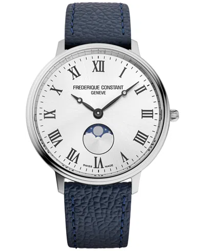 Frederique Constant Men's Classics Quartz Moonphase Blue Leather Strap Watch 39mm