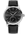 Frederique Constant Men's Swiss Automatic Classic Date Manufacture Black Leather Strap Watch 40mm In Black