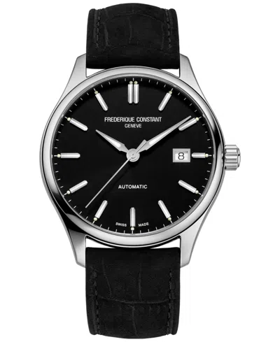 FREDERIQUE CONSTANT MEN'S SWISS AUTOMATIC CLASSIC INDEX BLACK LEATHER STRAP WATCH 40MM