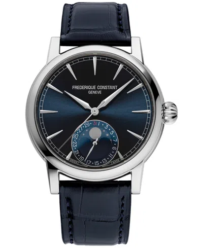 FREDERIQUE CONSTANT MEN'S SWISS AUTOMATIC CLASSIC MOONPHASE DATE MANUFACTURE BLUE LEATHER STRAP WATCH 40MM