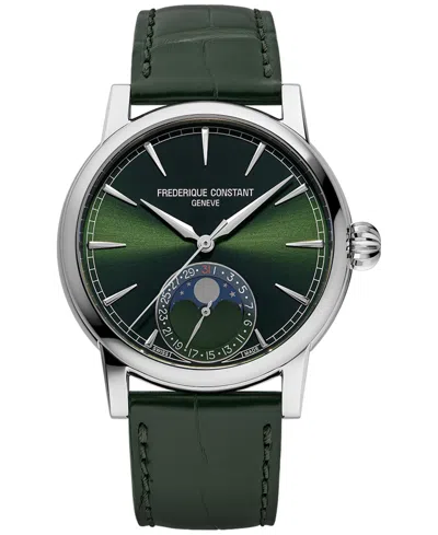 Frederique Constant Men's Swiss Automatic Classic Moonphase Date Manufacture Green Leather Strap Watch 40mm