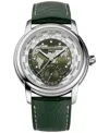Frederique Constant Men's Swiss Automatic Classic Worldtimer Manufacture Green Leather Strap Watch 42mm In Green