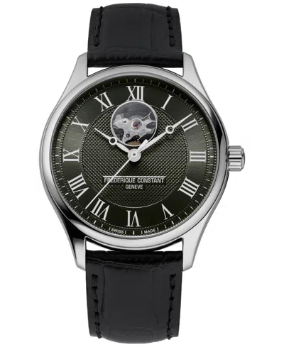 Frederique Constant Men's Swiss Automatic Classics Heart Beat Black Leather Strap Watch 40mm In Brown