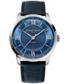 Frederique Constant Men's Swiss Automatic Classics Premiere Blue Leather Strap Watch 39mm In Blue