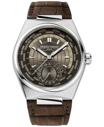 Frederique Constant Men's Swiss Automatic Highlife Worldtimer Manufacture Brown Leather Strap Watch 41mm