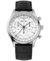 Frederique Constant Men's Swiss Chronograph Black Leather Strap Watch 40mm In Black