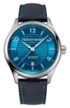 Frederique Constant Men's Swiss Automatic Runabout Blue Leather Strap Watch 42mm In Blue