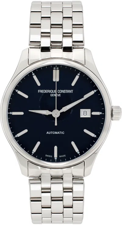 Frederique Constant Silver & Navy Classics Index Automatic Watch In Silver/blue