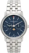 Frederique Constant Silver Classics Index Business Timer Watch In Silver Navy