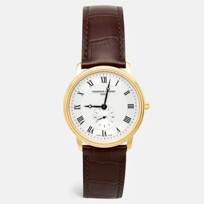 Pre-owned Frederique Constant Silver Gold Plated Stainless Steel Crococalf Leather Classic Slim Line Fc200/220/235/245x4s25/6 Men' In Brown