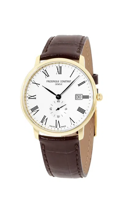 Frederique Constant Slim Line Leather Mens Watch In Brown