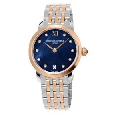 Frederique Constant Slim Line Quartz Diamond Blue Mother Of Pearl Dial Ladies Watch Fc-220mpnd1s22b In Metallic