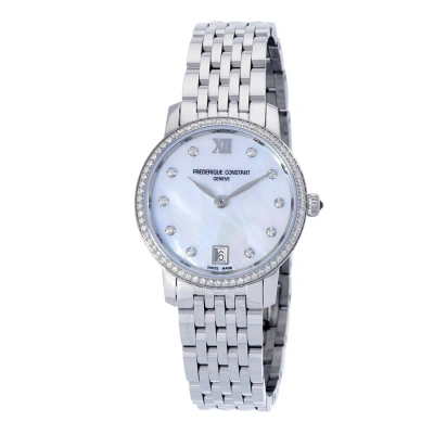 Frederique Constant Slimline Quartz Diamond White Mother Of Pearl Dial Ladies Watch Fc-220mpwd1sd26b In Mother Of Pearl / White