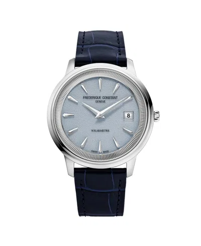 Frederique Constant Unisex Quartz Moneta Sapphire Crystal Navy Leather Watch 39mm In Blue