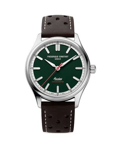 Frederique Constant Men's Swiss Automatic Vintage Rally Healy Cosc Brown Leather Strap Watch 40mm In Green