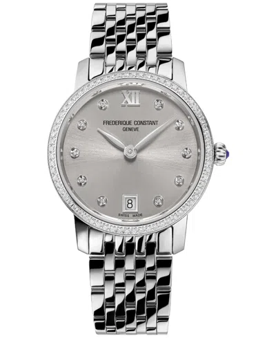 Frederique Constant Women's Swiss Classic Slimline (5/8 Ct. T.w.) Stainless Steel Bracelet Watch 30mm In Metallic