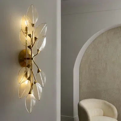 Fredrick Ramond Amira Wall Sconce In Pressed Leaves;laiton Vieilli;distressed