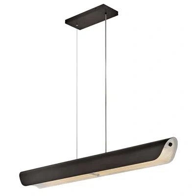 Fredrick Ramond Arco Integrated Led Linear Chandelier W/ Heavy Clear Ribbed Glass In Black Oxide