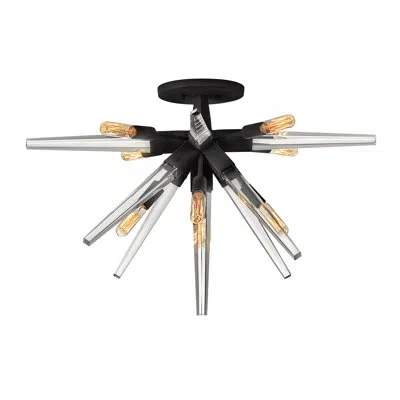 Fredrick Ramond Ariel 8-light Semi-flush Mount Starburst Ceiling Light - Black W/ Crystal Spires