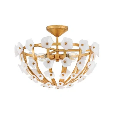 Fredrick Ramond Azalea Medium Semi-flush Mount In Distressed Brass