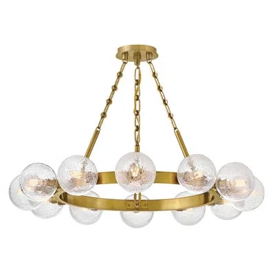 Fredrick Ramond Coco 12-light Single Tier Chandelier W/ Crackle Glass Globes In Lacquered Brass