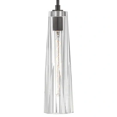 Fredrick Ramond Cosette Single Light Adjustable Pendant W/ Thick Crystal-cut Shade In Black Oxide,transparent