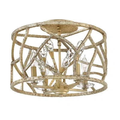 Fredrick Ramond Diandre Four-light Convertible Flush Mount Ceiling Light W/ Faceted Clear Crystal Buds In Champagne Gold