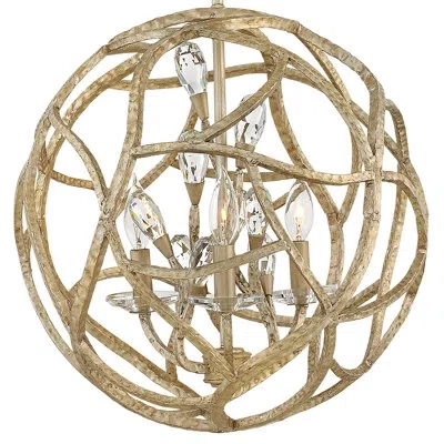Fredrick Ramond Diandre Three-light Orb Pendant Chandelier W/ Faceted Clear Crystal Buds