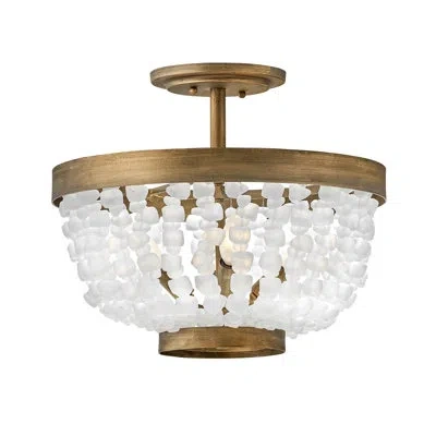 Fredrick Ramond Dune Four-light Hand-strung Sea Glass Semi-flush Mount Ceiling Light In Burnished Gold