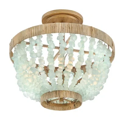 Fredrick Ramond Dune Four-light Hand-strung Sea Glass Semi-flush Mount Ceiling Light In Burnished Gold