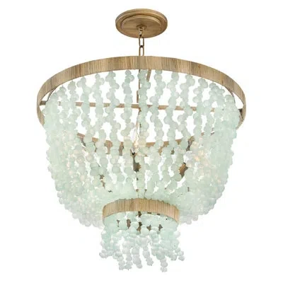 Fredrick Ramond Dune Six-light Hand-strung Sea Glass Single Tier Chandelier In Burnished Gold With Blue Sea Glass