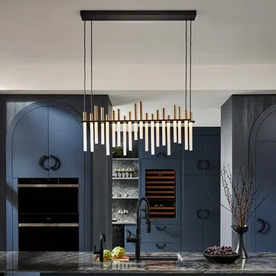 Fredrick Ramond Echo Integrated Led Linear Chandelier W/ Etched Acrylic Rods In Black