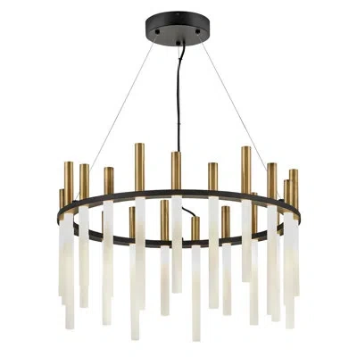 Fredrick Ramond Echo Integrated Led Single Tier Chandelier W/ Etched Acrylic Rods In Matte Black;satin Black