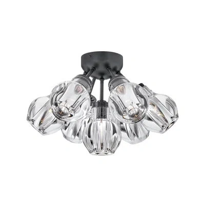 Fredrick Ramond Elise Seven-light Semi-flush Mount Cluster Light W/ Thick-cut Cystal Shades In Black