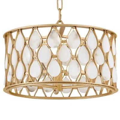 Fredrick Ramond Estie Latticework Chandelier W/ Natural Alabaster Stones In Piastra Gold