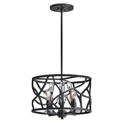 Fredrick Ramond Eve 4 - Light Drum Pendant In Satin Black;brushed Graphite