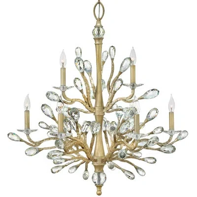 Fredrick Ramond Eve Nine-light Two Tier Chandelier W/ Faceted Clear Crystal Buds In Champagne Gold