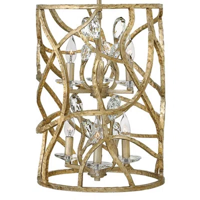 Fredrick Ramond Eve Six-light Orb Cylinder Pendant W/ Faceted Clear Crystal Buds In Champagne Gold