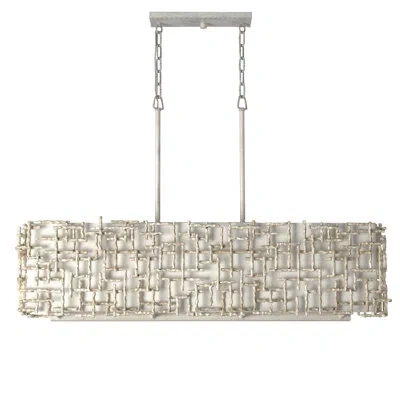 Fredrick Ramond Farrah 8-light White Linen Linen Chandelier W/ Hammered Crosshatch Bars In Silver