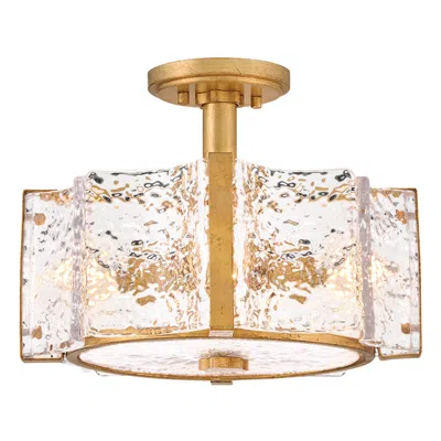 Fredrick Ramond Florian 14 1/4" Brass And Pressed Glass Ceiling Light