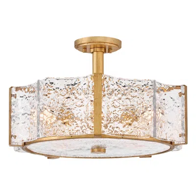 Fredrick Ramond Florian 20 1/4" Brass And Pressed Glass Ceiling Light