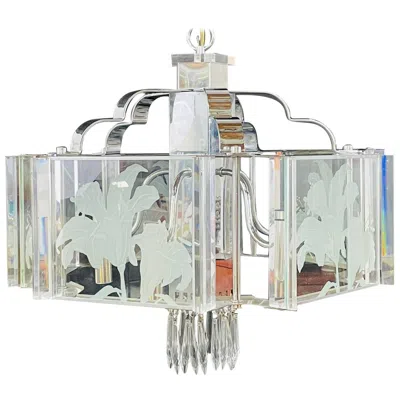 Pre-owned Fredrick Ramond Frederick Ramond Art Deco Style Glass And Chrome Chandelier Or Pendant In Transparent