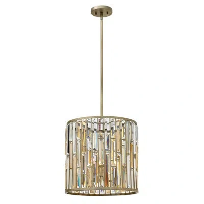 Fredrick Ramond Gemma Key Three-light Convertible Tall Drum Pendant W/ Crystal Rectangular Prisms In Silver Leaf