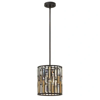 Fredrick Ramond Gemma Single Light Convertible Drum Pendant W/ Crystal Rectangular Prisms In Vintage Bronze