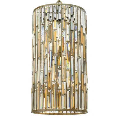 Fredrick Ramond Gemma Six-light Tall Drum Pendant W/ Crystal Rectangular Prisms In Silver Leaf