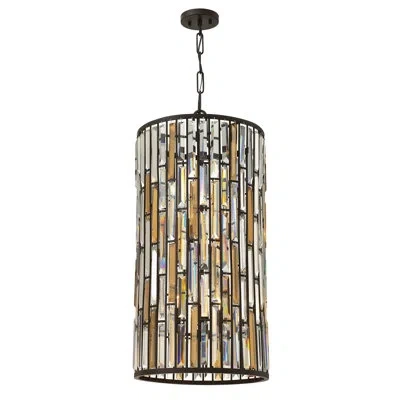 Fredrick Ramond Gemma Six-light Tall Drum Pendant W/ Crystal Rectangular Prisms In Vintage Bronze