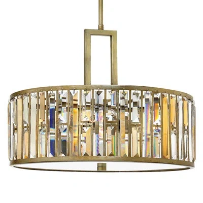 Fredrick Ramond Gemma Three-light Drum Pendant W/ Crystal Rectangular Prisms In Silver