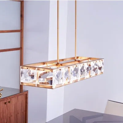 Fredrick Ramond Jolie Integrated Led Linear Chandelier W/ Crystal Accents In Heritage Brass