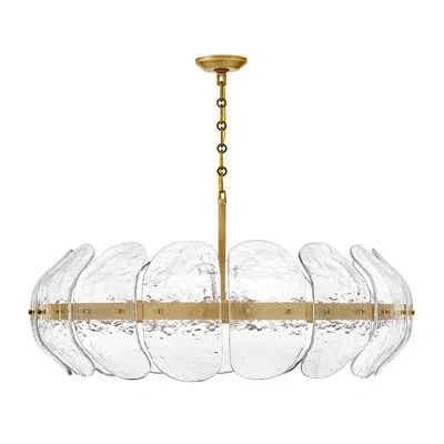 Fredrick Ramond Lillia 6-light Convertible Drum Chandelier W/ Clear Curved Handcrafted Glass In Heritage Brass